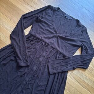 HATCH The Softest Rib Nursing Maxi Dress Snap Up V Neck Long Sleeve Black 2 Med
